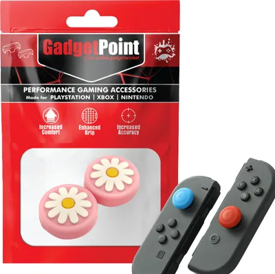 Produktbild von Thumbgrips - Thumb Grips voor Nintendo Switch Joy-Con Controllers - Gaming Thumbgrips - Performance Anti-Slip Thumbsticks - Bescherming Accessoires - Bloemetjes - Roze -