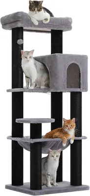 Produktbild von PURPURRA Großer Kratzbaum mit verstärkten Kratzstämmen (φ 8,1 cm) für große ausgewachsene Katzen, 13.6 kg, 146.8 cm