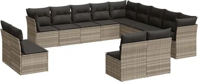 Produktbild von vidaXL 13-tlg. Garten-Sofagarnitur mit Kissen Hellgrau Poly Rattan