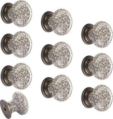 Produktbild von 10 Stück 35mm Porzellan Knöpfe mit Metallfüßchen silber