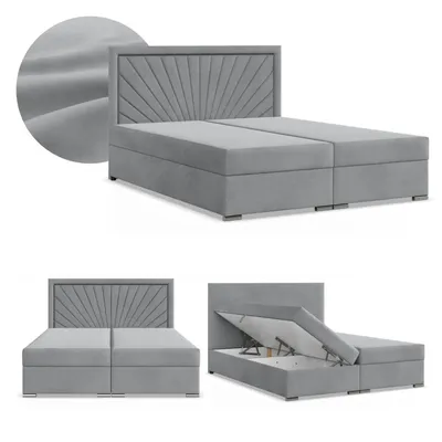 Produktbild von Boxspringbett 140x200 mit 2 Bettkästen, Kontinentales Bett mit Bonell Matratze, Doppelbett mit Kopfteil, Samtstoff, Grau Hellgrau VICENZA 140 x 200