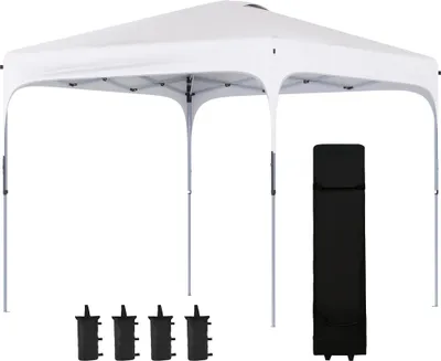 Obrázek produktu pro Zahradní altán – skládací altán Partyzelt – 2,5 x 2,5 x 2,7 m – výškově nastavitelný – voděodolný – ochrana proti UV záření – oxfordská tkanina – 4 pytle s pískem + taška na přenášení – bílá barva
