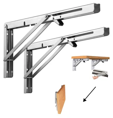Obrázok produktu pre Nástenný výklopný držiak z nehrdzavejúcej ocele, 200 mm, pre ťažké záťaže, 2-dielna sada