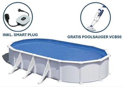 Produktbild von GRE Ovaler Stahlwandpool in Weiß KITPROV818 – 800 x 470 x 132 cm, Komplettset + GRATIS Elektrischer Poolreiniger VCB50