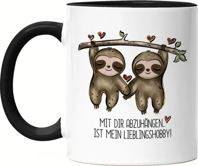 Produktbild von Faultier Abhängen Tasse Schwarz Valentinstag Freundin Freund Süß Geschenkidee Paar Liebe Couple Jahrestag