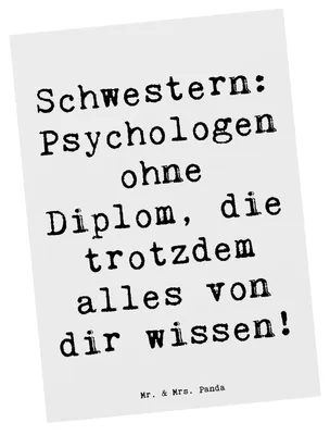 Produktbild von Mr. & Mrs. Panda Postkarte Spruch Schwestern Psychologen - Weiß - Geschenk, Schwester, Grußkarte, Familiengeschenk, Geschwisterliebe, Weihnachten, Zusammenhalt, Fotokarte