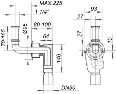 Zdjęcie produktu dla Dallmer Wandeinbau-Siphon 300 CR 1 1/4"xDN50, 130228