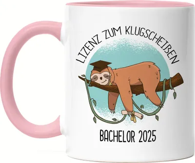 Produktbild von Bachelor 2025 Lizenz Zum Klugscheißen Tasse Rosa Bachelor-Abschluss Faultier Absolvent Geschenk