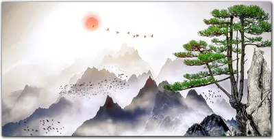 Produktbild von Coloray Küchenrückwand 140x70 Spritzschutz aus Glas - Bergnebel Sonne Baum