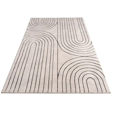 A rug with a geometric pattern on a white background.