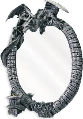 A decorative oval mirror with a dragon-shaped frame.