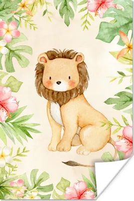 Produktbild von MuchoWow® Poster Löwe - Blumen - Dschungel - Aquarell 20x30 cm - Papierdruck