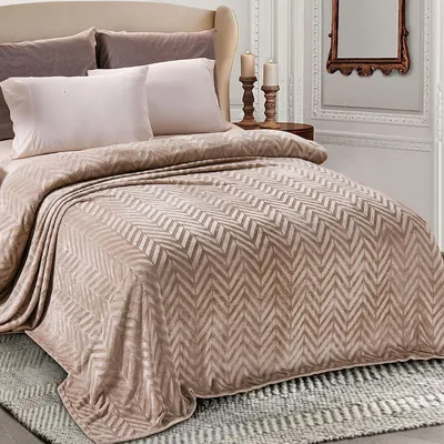 Zdjęcie produktu dla Supermiękki koc polarowy z wzorem rombów, 220x240 cm - kolor beżowy