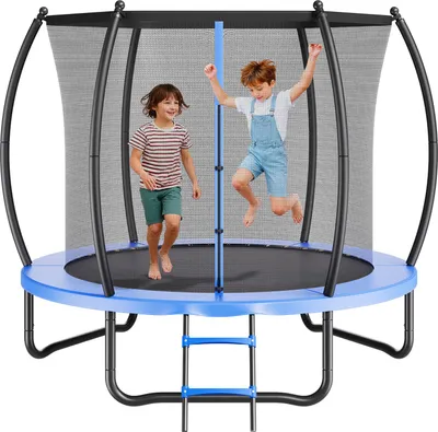 Image de Trampoline d'extérieur VEVOR Trampoline au sol 244 x 244 cm avec filet de sécurité & rembourrage épaissi, testé ASTM, trampoline haute performance, charge max. 120 kg trampoline de jardin pour enfants