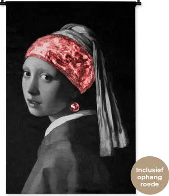 Produktbild von MuchoWow® Wandteppich Wandbehang Das Mädchen mit dem Perlenohrring - Johannes Vermeer - Rot 90x135 cm Tapisserie Dekoration Wandtuch - Baumwolle - Wandskulptur