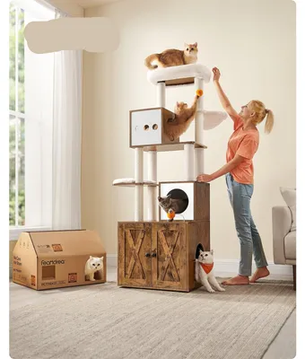 Image de Mobilier pour chats - Griffoir - Arbre à chats - Maison pour chats - Griffoir - Couleur marron vintage - Hauteur : 185 cm - Coussins lavables