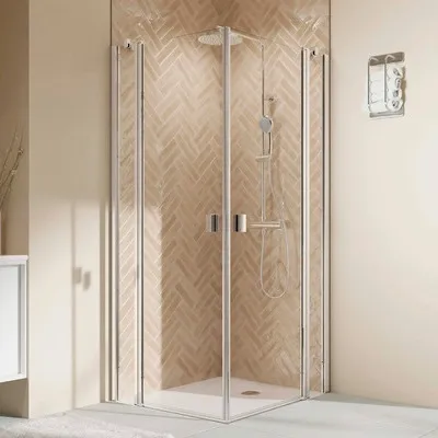 Produktbild von Eckeinstieg mit Drehtür mit Festteil BREUER Elana 2.0 90 x 90 x 200 cm Profil eckig silber Klarglas Reversibel