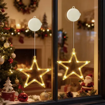 LED-Sterngirlande, 2 Stück, 10 LEDs, warmweiß, Timer, batteriebetrieben