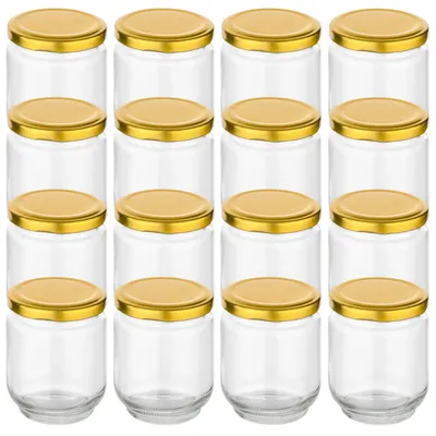 Imagen del producto de Frascos de vidrio redondos, con capacidad de aproximadamente 190 ml, 16 unidades, con tapa de rosca dorada, para conservas
