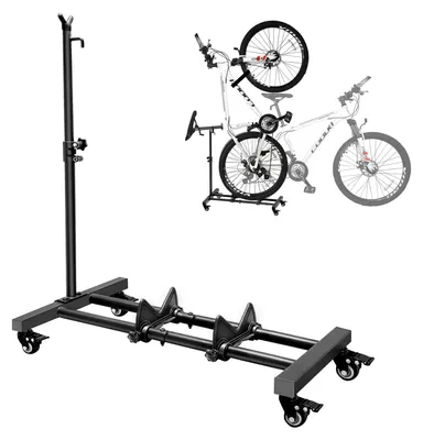 Obrázok produktu pre Vertikálne stojany na bicykle s nastaviteľnou výškou, vhodné pre pneumatiky do šírky 4 palce, s uzamykateľnými kolieskami, vhodné pre všetky typy bicyklov