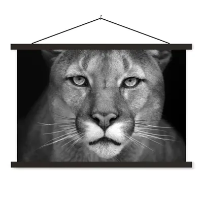 Produktbild von MuchoWow® Textilposter Panther - Wildlife - Schwarz - Weiß 90x60 cm mit schwarzem Rahmen - Aufhängungssatz