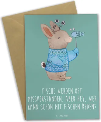 Produktbild von Mr. & Mrs. Panda Klappkarte Fische Geheimnisse - Meeresbrise - Geschenk, Emotionalität, weihnachtskarten, Einzigartig, Geschenke Astrologie, neujahrskarte, Sternzeichen