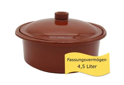 Produktbild von Ton-Cocotte mit Deckel - 4,5 Liter– Glasierter Schmortopf für Glaskeramik, Gas, Ofen & Grill – Mediterraner Tontopf