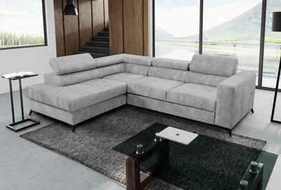 Image de Canapé d'angle Palermo en L à gauche avec fonction couchage, coffre de rangement 267 cm, livraison dans l'appartement, salon (couleur : Sally 07 - gris clair)