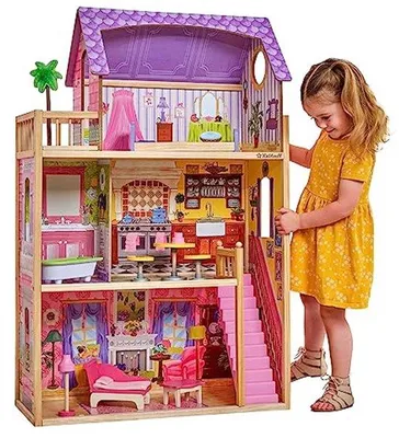 Produktbild von Famanu Puppenhaus mit Möbeln und Zubehör - 3 Etagen für Puppen von 30 cm