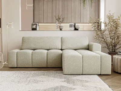 Produktbild von GrainGold Ecksofa L-Form Lana Rechts - Ecksofa mit Schlaffunktion, Bettkasten - Moderne Ecksofa, Wohnzimmer Sofa - Eckcouch Ecru (Coral 65)