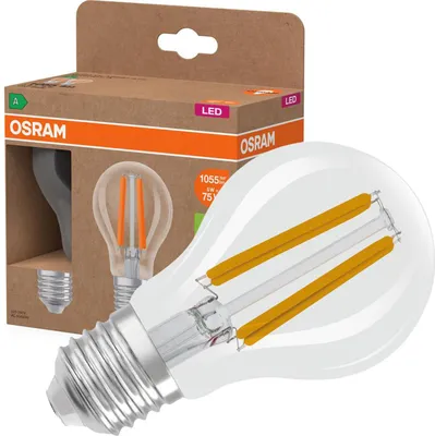 Immagine prodotto di Lampada LED OSRAM Energy Class a forma di lampadina classica, 5 W / 1055 lm, EEK A, luce bianca fredda (4000 K), CRI 80, in vetro trasparente senza piombo, base E27, IP20, diametro 60 mm.