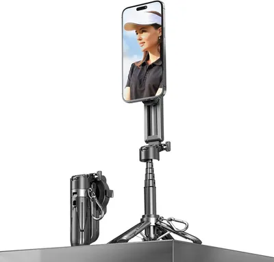 Image de Trépied pour bâton de selfie, support de téléphone réglable, léger, portable, noir, idéal pour les voyages