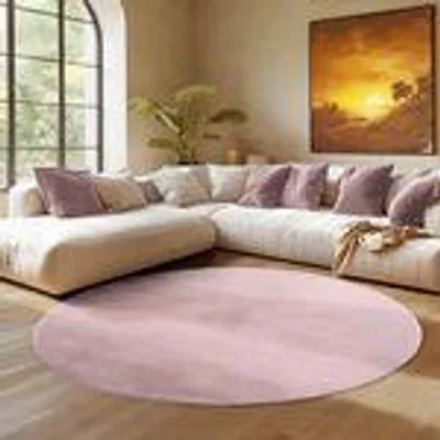 Produktbild von Simpex Wohnteppich und Kurzflor, Waschmaschinenfest, Allergikerfreundlich und Weicher Teppich, Größe: 200 cm Rund, Farbe: Rosa
