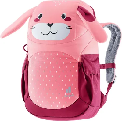 A pink bunny-shaped children's backpack.