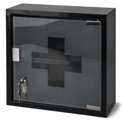 Image de Armoire à pharmacie avec porte en verre - verrouillable avec serrure - à fixer au mur - sécurisée pour les enfants - en métal robuste - dimensions : 30 x 30 x 12 cm - Armoire à médicaments