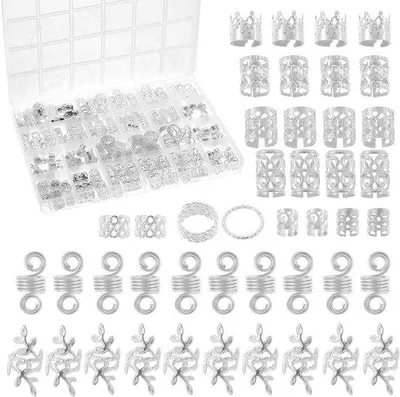 Produktbild von Silberne Haarringe für Frauen Mädchen, 220 Stück, Haaraccessoires mit Metallkralen, verstellbare Haarvlechteile, Haarverzierungen, Haaraccessoires für Mädchen