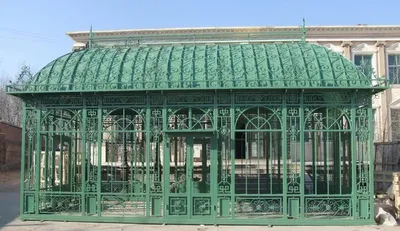 Immagine prodotto di Casa Padrino Luxury Art Nouveau Garden House Green 856 x 456 x H. 516 cm - Padiglione da giardino in ferro battuto - Serra - Nobile & Magnifico