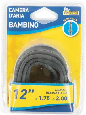 Immagine prodotto di Camera d'aria per bicicletta On Bike 12" x 1,75 - 1,90 - ETRTO 47-203, valvola Schrader standard, gomma resistente e durevole, tenuta affidabile e facile da montare per tutte le biciclette da 12"