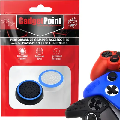 Produktbild von Thumbgrips - Thumb Grips voor PlayStation, PS5, Xbox X/S, One & Switch Pro Controller - Gaming Thumbgrips - Performance Anti-Slip Thumbsticks - Bescherming Accessoires - Wit Lichtblauw/Zwart Lichtblauw -