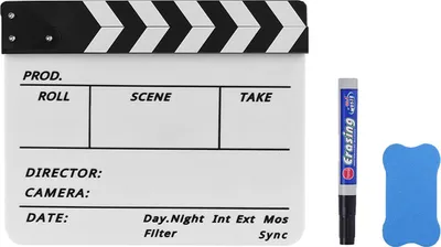 Image de Ardoise acrylique professionnelle, effaçable à sec, destinée aux productions télévisuelles et cinématographiques, aux scènes de régie et d'action, avec marqueur et gomme