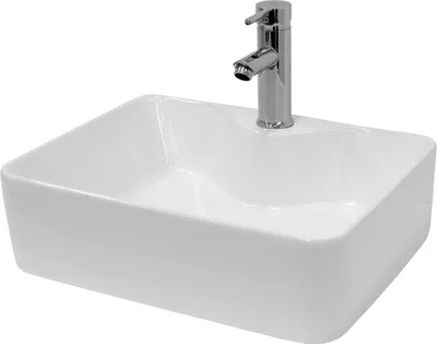 Zdjęcie produktu dla Umywalka LuxeBath Kwadratowa umywalka nablatowa, 48x38x14 cm, biała, wykonana z ceramiki, z zestawem odpływowym bez przelewu