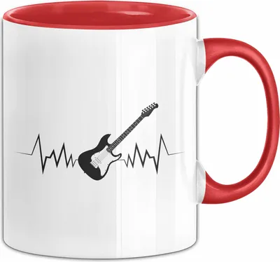 Produktbild von Gitarre Tasse Herzschlag Geschenk Gitarrist Instrument Gitarrenspieler (Rot)
