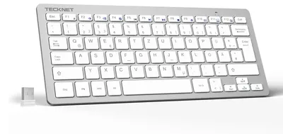 Produktbild von TECKNET Slim Kabellose Tastatur, Deutsches Layout QWERTZ, 2.4 GHz, 78 Tasten Mini Wireless Tastatur mit Nano USB Empfänger für Windows 11/10/8/7/Vista/XP and Android Smart TV - Silber