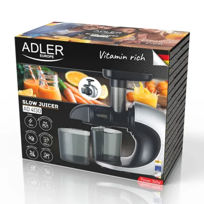 Obrázek produktu pro Adler Slow Juicer 4130, Pomalý odšťavovač, Černá, Nerezová ocel, Černá, 105 ot/min, 0,95 l, 0,65 l