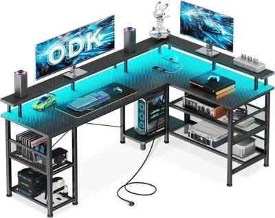 Immagine prodotto di Scrivania da gioco LED nero Scrivania ad angolo 150×102 cm