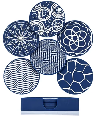 Productafbeelding van Siliconen onderzetters - Set van 6 ronde onderzetters met houder - Geschikt voor glazen en kopjes - Diameter 10 cm
