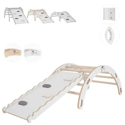 Produktbild von MAMOI® Kletterbogen mit rutsche, Kletterdreieck, Baby klettern, Regenbogenwippe aus holz, Holzbogen für Kinder, Rutschbrett für spielplatz, Kletterger