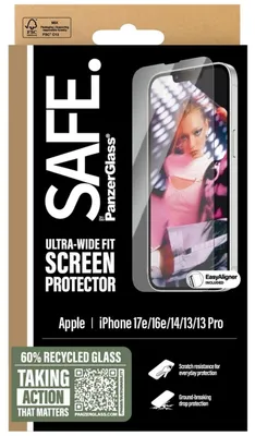Productafbeelding van SAFE by PanzerGlass Ultra-Wide Fit Screenprotector incl. applicator voor de Apple iPhone 17e / 16e / 14 / 13 / 13 Pro