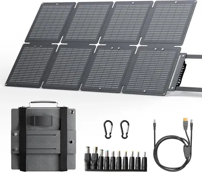 Produktbild von Solarmodul 60 W - Faltbares Solarladegerät - Tragbar für unterwegs - IP67 wasserdicht - 3 Ausgänge USB-C USB-A DC - Monokristallin 24 % Wirkungsgrad - Für Camping Balkon Reise
