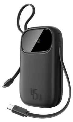 Produktbild von Externe Batterie Baseus 10000 mAh, 45W, mit integrierten Kabeln, schwarz